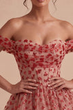 Off the Shoulder Red A-Line Sequins Corset Tiered Short Homecoming Dress