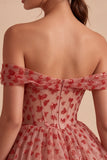 Off the Shoulder Red A-Line Sequins Corset Tiered Short Homecoming Dress