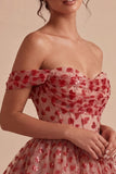 Off the Shoulder Red A-Line Sequins Corset Tiered Short Homecoming Dress