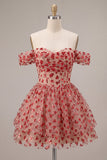 Off the Shoulder Red A-Line Sequins Corset Tiered Short Homecoming Dress