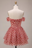 Off the Shoulder Red A-Line Sequins Corset Tiered Short Homecoming Dress