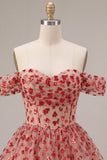Off the Shoulder Red A-Line Sequins Corset Tiered Short Homecoming Dress