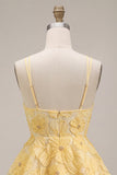 Light Yellow Floral A-Line Beaded Tiered Short Homecoming Dress
