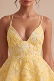 Light Yellow Floral A-Line Beaded Tiered Short Homecoming Dress