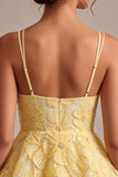 Light Yellow Floral A-Line Beaded Tiered Short Homecoming Dress