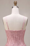 A-Line Pink Tiered Ruffled Sequins Short Homecoming Dress