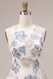 A-Line Ruffled White Plum Flower Jacquard Short Homecoming Dress