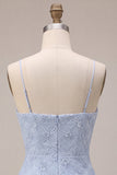 Blue Bodycon Ruffled Spaghetti Straps Short Homecoming Dress