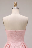 Strapless Pink Jacquard A-Line Ruffled Short Homecoming Dress