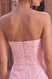 Strapless Pink Jacquard Bodycon Corset Short Homecoming Dress with Bow