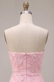 Strapless Pink Jacquard Bodycon Corset Short Homecoming Dress with Bow