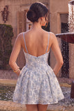 Blue A-Line Floral Embroidery Ruffle Short Homecoming Dress