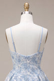 Blue A-Line Floral Embroidery Ruffle Short Homecoming Dress