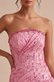 A-Line Pink Strapless Sequins Ruched Bubble Hem Short Homecoming Dress