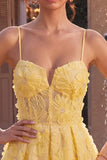 Yellow A-Line Pearls Floral Embroidery Short Homecoming Dress with Ruffles