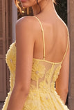 Yellow A-Line Pearls Floral Embroidery Short Homecoming Dress with Ruffles