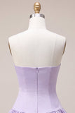 Lilac Satin Strapless A-Line Ruffle Short Homecoming Dress