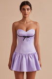 Lilac Satin Strapless A-Line Ruffle Short Homecoming Dress