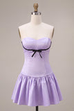 Lilac Satin Strapless A-Line Ruffle Short Homecoming Dress