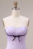 Lilac Satin Strapless A-Line Ruffle Short Homecoming Dress