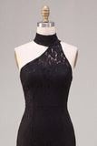 Halter Neck Black Mermaid Long Formal Dress with Lace