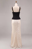 Black and White Mermaid Square Neck Sequins Long Formal Dress