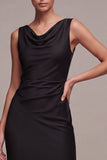 Black Cowl Neck Mermaid Sleeveless Long Formal Dress