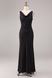 Black Cowl Neck Mermaid Sleeveless Long Formal Dress