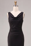 Black Cowl Neck Mermaid Sleeveless Long Formal Dress