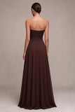 Dark Coffee Sweetheart A-Line Chiffon Long Formal Dress