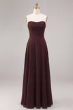 Dark Coffee Sweetheart A-Line Chiffon Long Formal Dress