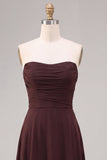 Dark Coffee Sweetheart A-Line Chiffon Long Formal Dress