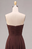 Dark Coffee Sweetheart A-Line Chiffon Long Formal Dress