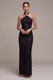 Black Mermaid Halter Neck Sequins Long Formal Dress