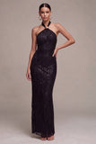 Black Mermaid Halter Neck Sequins Long Formal Dress
