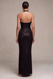 Black Mermaid Halter Neck Sequins Long Formal Dress