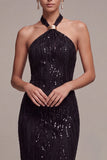 Black Mermaid Halter Neck Sequins Long Formal Dress