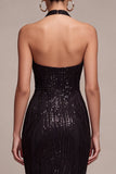 Black Mermaid Halter Neck Sequins Long Formal Dress