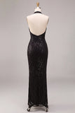Black Mermaid Halter Neck Sequins Long Formal Dress