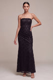 Strapless Black Mermaid Sequins Ruched Maxi Formal Dress