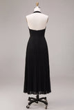 Chiffon Black A-Line Halter Neck Pleated Maxi Formal Dress