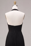 Chiffon Black A-Line Halter Neck Pleated Maxi Formal Dress