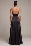 Black A-Line Satin Halter Neck Long Formal Dress