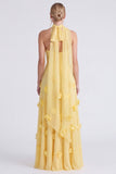 Daffodil Strapless A-Line Chiffon Long Bridesmaid Dress with 3D Flowers