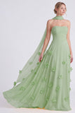 Daffodil Strapless A-Line Chiffon Long Bridesmaid Dress with 3D Flowers
