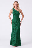 Espresso One Shoulder Mermaid Floral Ruched Long Bridesmaid Dress