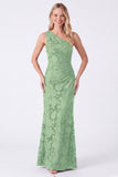Espresso One Shoulder Mermaid Floral Ruched Long Bridesmaid Dress