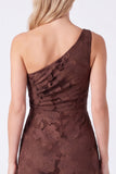 Espresso One Shoulder Mermaid Floral Ruched Long Bridesmaid Dress