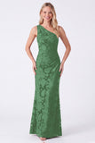 Espresso One Shoulder Mermaid Floral Ruched Long Bridesmaid Dress