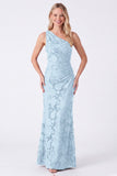 Espresso One Shoulder Mermaid Floral Ruched Long Bridesmaid Dress